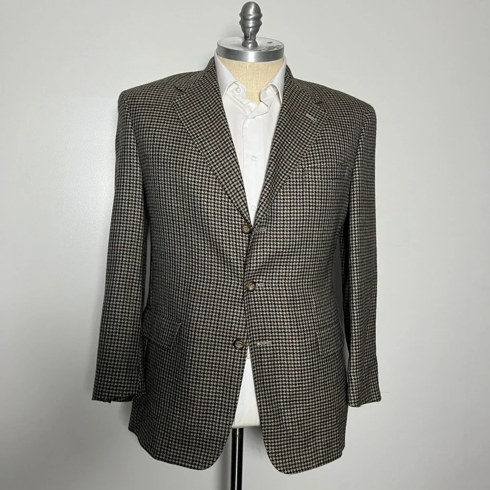 Tommy Hilfiger Sport Coat Mens 42R Brown Houndstooth 3-Button Wool Blazer